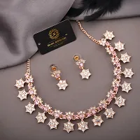 Rose Gold Plated  American Diamond and Heavy Polished Diamond Choker Necklace set with 1 Pair of Earrings Jewellery Set-thumb2