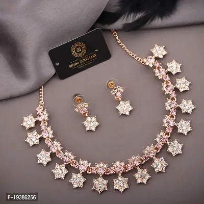 Rose Gold Plated  American Diamond and Heavy Polished Diamond Choker Necklace set with 1 Pair of Earrings Jewellery Set-thumb3