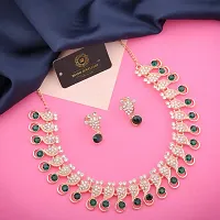 Rose Gold Plated  American Diamond and Heavy Polished Diamond Choker Necklace set with 1 Pair of Earrings Jewellery Set-thumb1