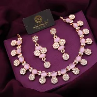 Rose Gold Plated  American Diamond and Heavy Polished Diamond Choker Necklace set with 1 Pair of Earrings Jewellery Set-thumb1