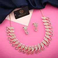 Rose Gold Plated  American Diamond and Heavy Polished Diamond Choker Necklace set with 1 Pair of Earrings Jewellery Set-thumb2