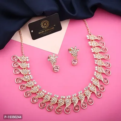 Rose Gold Plated  American Diamond and Heavy Polished Diamond Choker Necklace set with 1 Pair of Earrings Jewellery Set-thumb3