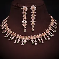 Rose Gold Plated  American Diamond and Heavy Polished Diamond Choker Necklace set with 1 Pair of Earrings Jewellery Set-thumb1