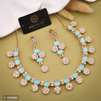 Rose Gold Plated  American Diamond and Heavy Polished Diamond Choker Necklace set with 1 Pair of Earrings Jewellery Set