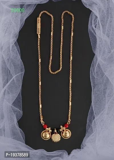 Latest And Stylish 1 Gram Gold Covering 24 Inch Long Vati Mangalsutra With Chain For Women-thumb0