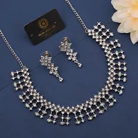 Rose Gold Plated  American Diamond and Heavy Polished Diamond Choker Necklace set with 1 Pair of Earrings Jewellery Set-thumb2