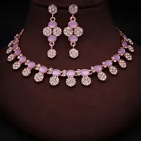 Rose Gold Plated  American Diamond and Heavy Polished Diamond Choker Necklace set with 1 Pair of Earrings Jewellery Set-thumb3