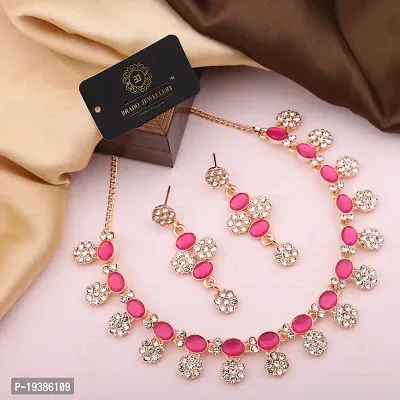 Rose Gold Plated  American Diamond and Heavy Polished Diamond Choker Necklace set with 1 Pair of Earrings Jewellery Set-thumb0