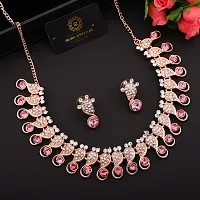 Rose Gold Plated  American Diamond and Heavy Polished Diamond Choker Necklace set with 1 Pair of Earrings Jewellery Set-thumb1