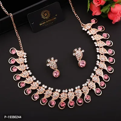 Rose Gold Plated  American Diamond and Heavy Polished Diamond Choker Necklace set with 1 Pair of Earrings Jewellery Set-thumb2