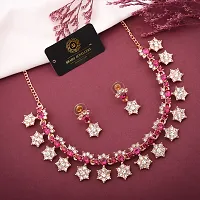 Rose Gold Plated  American Diamond and Heavy Polished Diamond Choker Necklace set with 1 Pair of Earrings Jewellery Set-thumb1