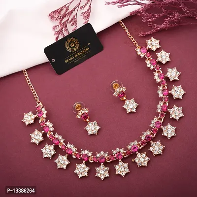 Rose Gold Plated  American Diamond and Heavy Polished Diamond Choker Necklace set with 1 Pair of Earrings Jewellery Set-thumb2