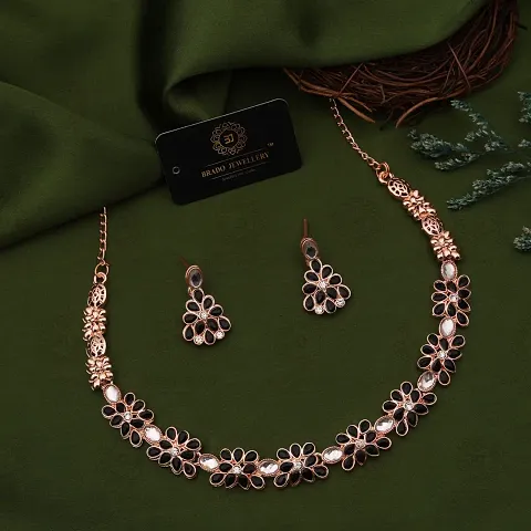 Stylish Golden Brass American Diamond Jewellery Set For Women