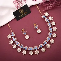 Rose Gold Plated  American Diamond and Heavy Polished Diamond Choker Necklace set with 1 Pair of Earrings Jewellery Set-thumb1