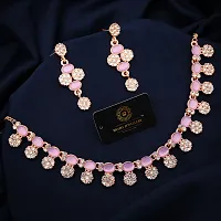 Rose Gold Plated  American Diamond and Heavy Polished Diamond Choker Necklace set with 1 Pair of Earrings Jewellery Set-thumb1