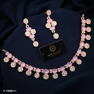 Rose Gold Plated  American Diamond and Heavy Polished Diamond Choker Necklace set with 1 Pair of Earrings Jewellery Set-thumb2