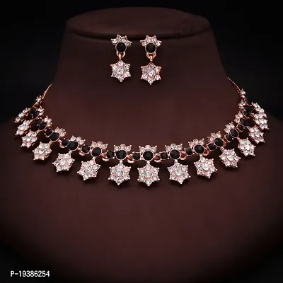 Rose Gold Plated  American Diamond and Heavy Polished Diamond Choker Necklace set with 1 Pair of Earrings Jewellery Set-thumb4