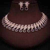 Rose Gold Plated  American Diamond and Heavy Polished Diamond Choker Necklace set with 1 Pair of Earrings Jewellery Set-thumb3