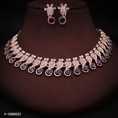 Rose Gold Plated  American Diamond and Heavy Polished Diamond Choker Necklace set with 1 Pair of Earrings Jewellery Set-thumb4