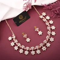 Rose Gold Plated  American Diamond and Heavy Polished Diamond Choker Necklace set with 1 Pair of Earrings Jewellery Set-thumb1