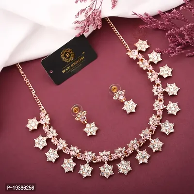 Rose Gold Plated  American Diamond and Heavy Polished Diamond Choker Necklace set with 1 Pair of Earrings Jewellery Set-thumb2