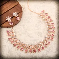 Rose Gold Plated  American Diamond and Heavy Polished Diamond Choker Necklace set with 1 Pair of Earrings Jewellery Set-thumb3