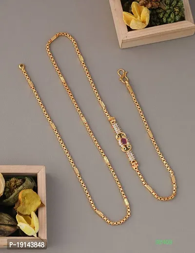 American Diamond Copper Gold Plated 24 Inch Mugappu Mop chain For Women-thumb0