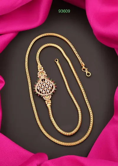 Fancy American Diamond Copper Gold Plated Chain For Women