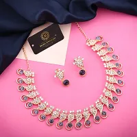 Rose Gold Plated  American Diamond and Heavy Polished Diamond Choker Necklace set with 1 Pair of Earrings Jewellery Set-thumb1