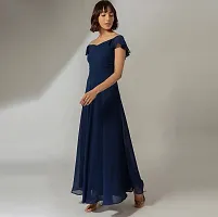 Attractive Flared Navy Blue Solid Georgette Gown For Women-thumb2