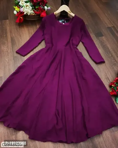 Attractive Flared Purple Solid Georgette Flared Gown For Women-thumb0