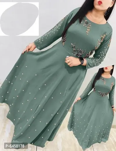 Stunning Green Georgette Embroidered Dresses For Women-thumb0