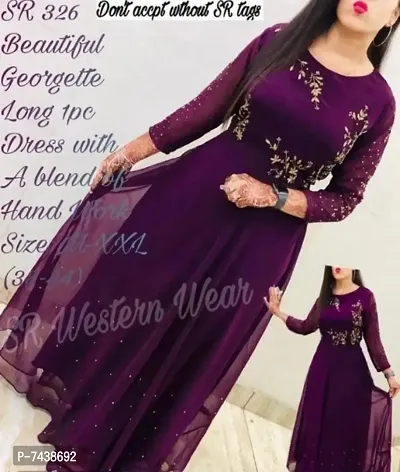 Elegant Georgette With Santoon Inner Round Neck Full Sleeves Embroidered With Lock Moti Work Gown