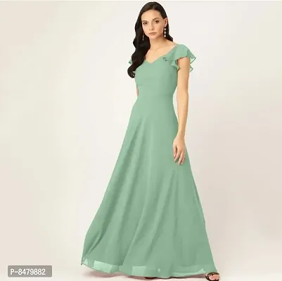 Stylish Faux Georgette Solid Long Flared Dress For Women