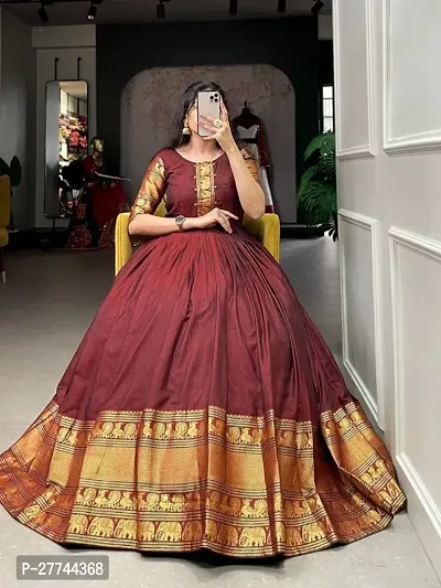 Fancy Jacquard Cotton Ethnic Gowns For Women