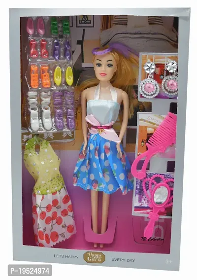 Doll Set Girls With Slippers Doll Set Earring Mirror Extra Dress(Multicolor)