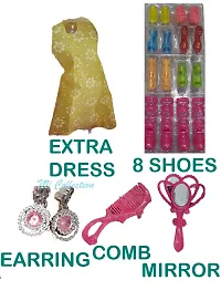 Doll Set Girls With Slippers Doll Set Earring Mirror Extra Dress(Multicolor)-thumb1