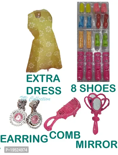 Doll Set Girls With Slippers Doll Set Earring Mirror Extra Dress(Multicolor)-thumb2
