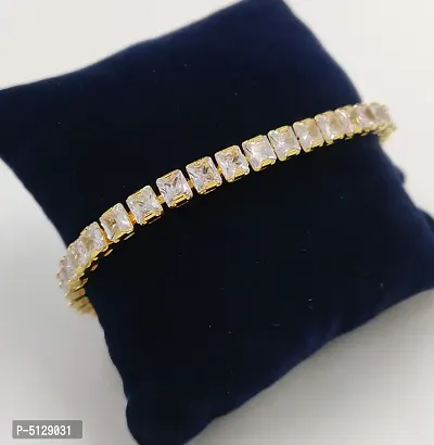 Shimmering Golden Alloy Cubic Zirconia And American Diamond Bracelet For Women And Girls-thumb0