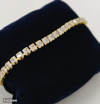 Shimmering Golden Alloy Cubic Zirconia And American Diamond Bracelet For Women And Girls