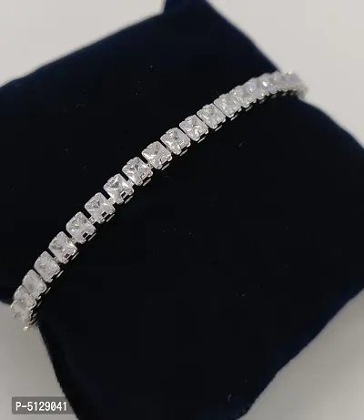 Shimmering Silver Alloy Cubic Zirconia And American Diamond Bracelet For Women And Girls