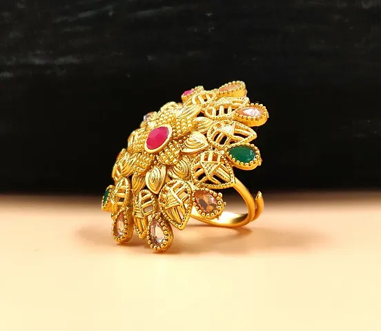 Charming Golden Brass  Artificial Stone Ring