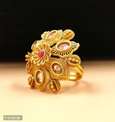 Traditional Matte Gold Plated Adjustable Finger Ring For Women-thumb0