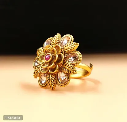 Traditional Matte Gold Plated Adjustable Finger Ring For Women-thumb0