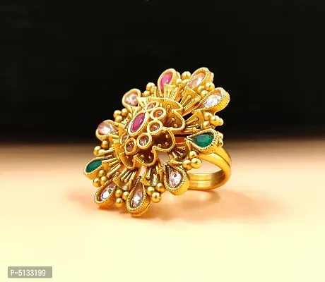 Beautiful Matte Gold Plated Adjustable Finger Ring For Women