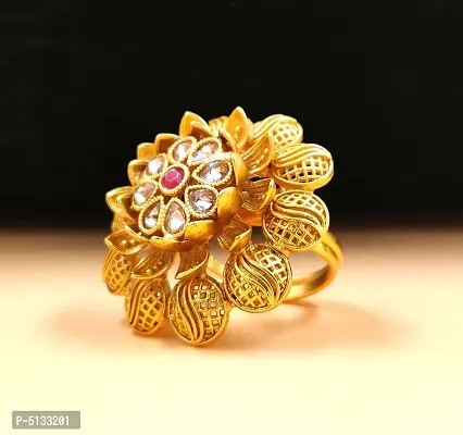 Beautiful Matte Gold Plated Adjustable Finger Ring For Women