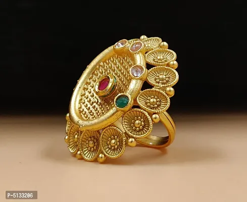 Antique Matte Gold Plated Adjustable Finger Ring For Women