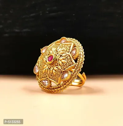 Rajwadi Look Gold Plated Adjustable Finger Ring for Women & Girls