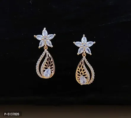 Women's Elegant Rose Gold Plated CZ/AD Drop earrings for Women & Girls-thumb0