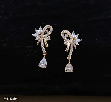 Women's Flashy Rose Gold Plated CZ/AD Drop earrings for Women & Girls